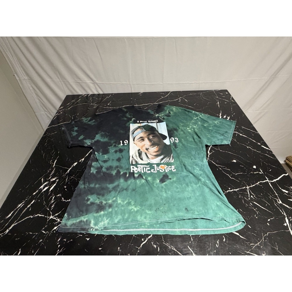 Poetic Justice Tupac Shakur Tie Dye Graphic T-Shirt Green Black XXL 1993 Tee